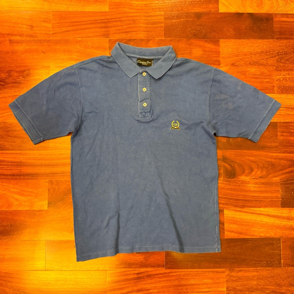 Vintage Christian Dior Blue Polo Shirt with Embroidered Logo